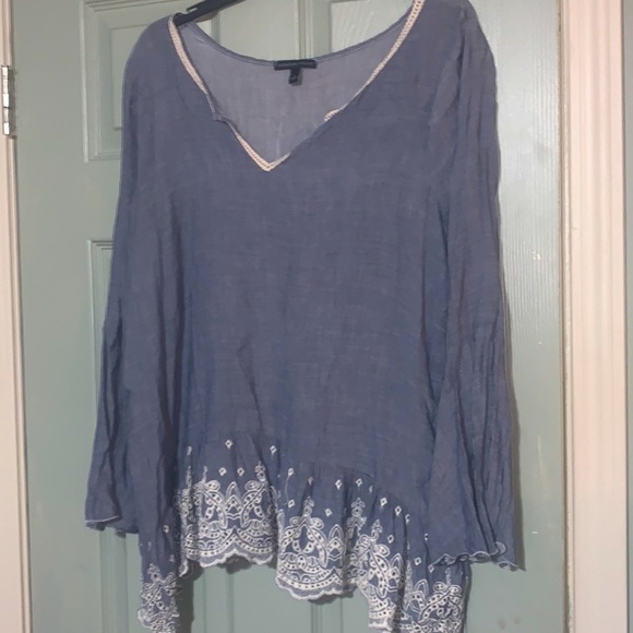Signature 1 Studio Women’s Blouse/Tunic Sz L Denim & Lace Look.100% Cotton, Soft - Picture 3 of 7